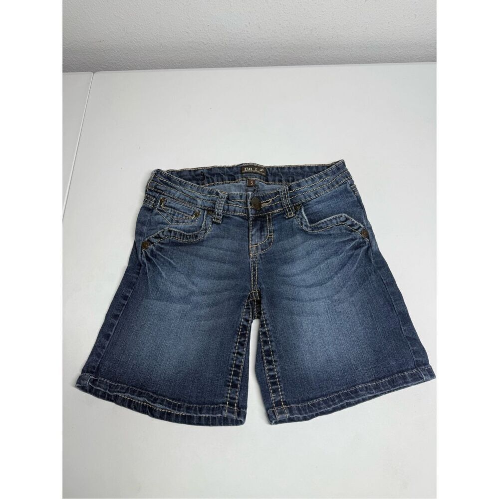 Bu Shorts Juniors 5 Blue Stretch Denim Dark Wash Low Rise 7" Inseam Y2K Casual